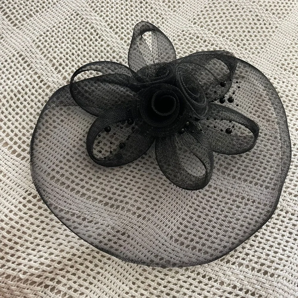 Black Floral Beaded Fascinator Hat Kentucky Derby Wedding Party‎ Races